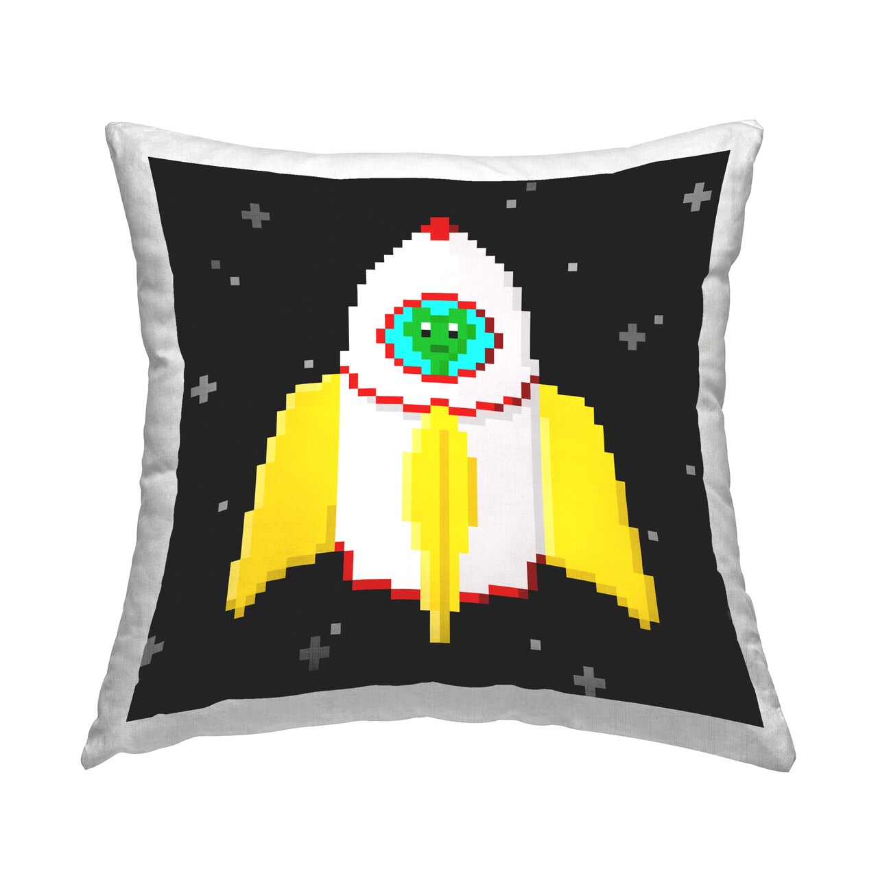 Pixel Alien in Space Decorative Printed Throw Pillow Design by June Erica Vess, 18 x 7 x 18
